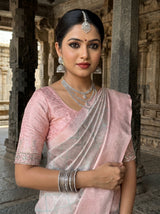 MIMOSA Grey Kanjivaram Art Silk Saree — Close-up of Pallu Weave