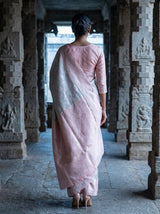 MIMOSA Grey Kanjivaram Art Silk Saree — Close-up of Model's Face and Jewelry