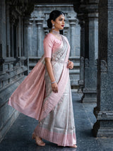 MIMOSA Grey Kanjivaram Art Silk Saree — Side View of Saree Drape