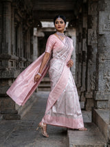 MIMOSA Grey Kanjivaram Art Silk Saree — Detail of Pallu Fabric