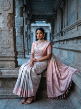 MIMOSA Grey Kanjivaram Art Silk Saree — Lower Body and Drape