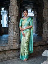 MIMOSA Olive Kanjivaram Art Silk Saree — Full View