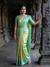 MIMOSA Olive Kanjivaram Art Silk Saree — Side View of Saree Drape