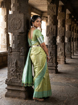 MIMOSA Olive Kanjivaram Art Silk Saree — Lower Body and Drape