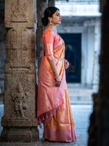 MIMOSA Peach Kanjivaram Art Silk Saree — Side View of Saree Drape