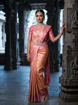MIMOSA Peach Kanjivaram Art Silk Saree — Close-up of Hand and Waist Belt
