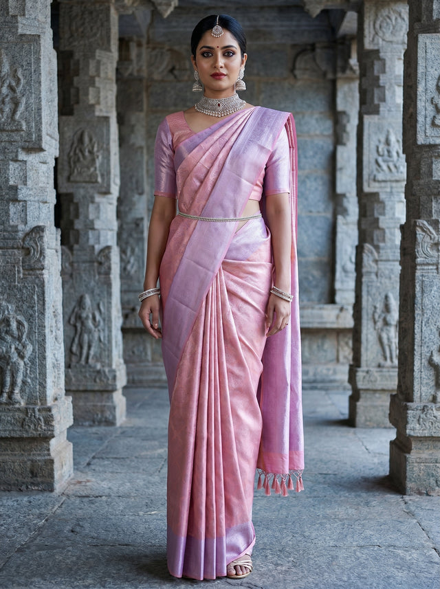 MIMOSA Pink Kanjivaram Art Silk Saree — Full View