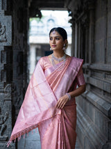 MIMOSA Pink Kanjivaram Art Silk Saree — Close-up of Pallu Weave