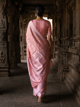 MIMOSA Pink Kanjivaram Art Silk Saree — Close-up of Model's Face and Jewelry