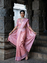MIMOSA Pink Kanjivaram Art Silk Saree — Close-up of Saree Body and Pallu