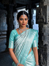 MIMOSA Rama Kanjivaram Art Silk Saree — Close-up of Pallu Weave