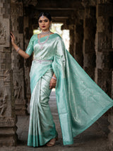 MIMOSA Rama Kanjivaram Art Silk Saree — Close-up of Hand and Waist Belt