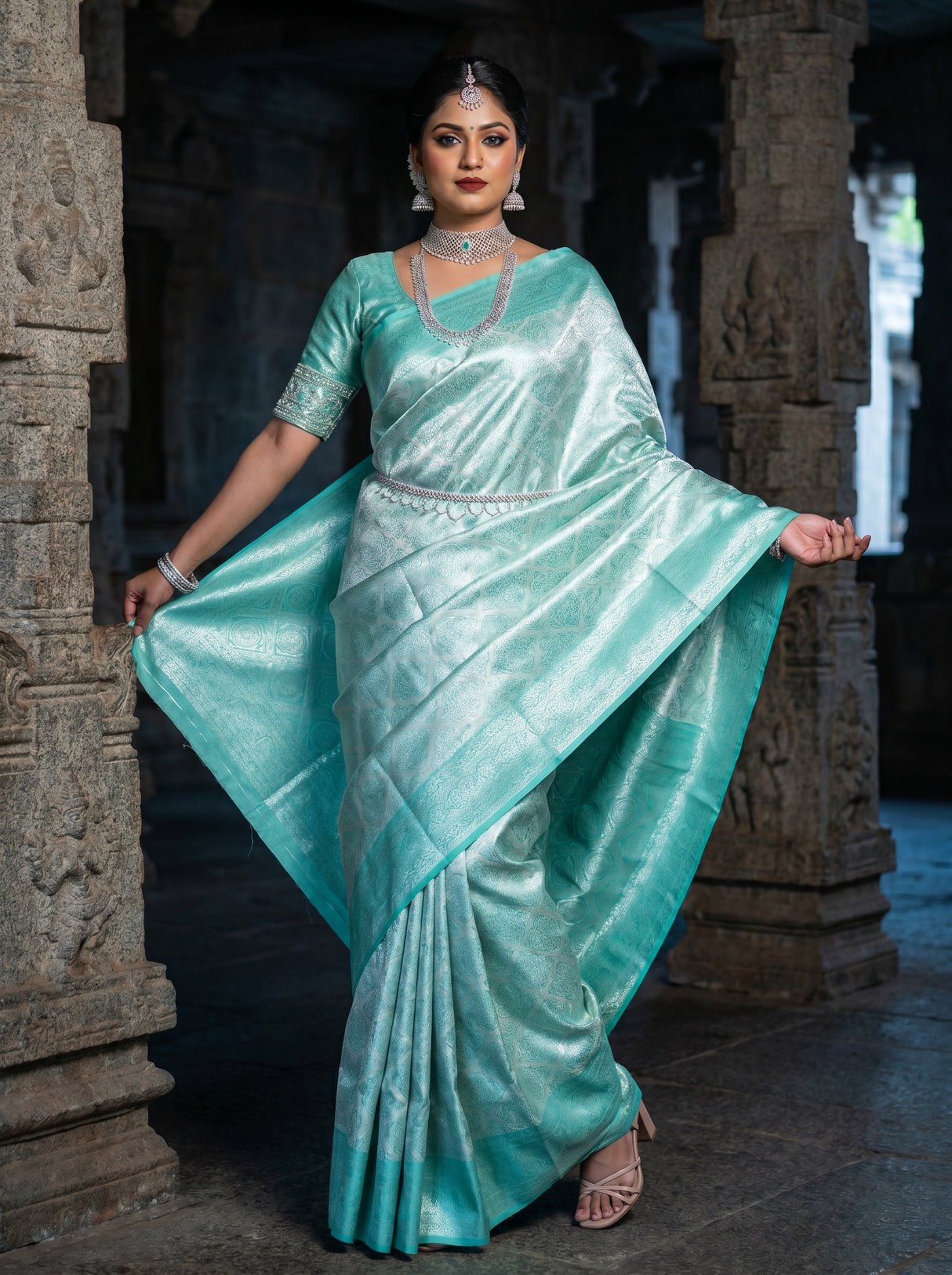MIMOSA Rama Kanjivaram Art Silk Saree — Detail of Pallu Fabric
