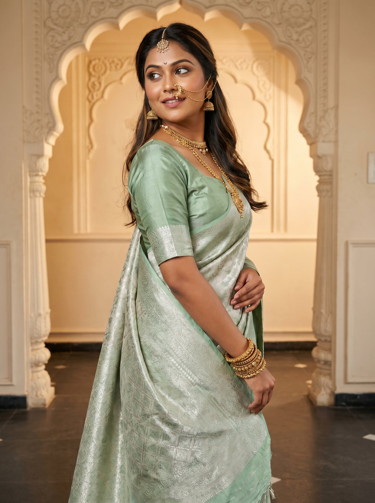 MIMOSA Liril Kanjivaram Art Silk Saree — pose 9 styling detail