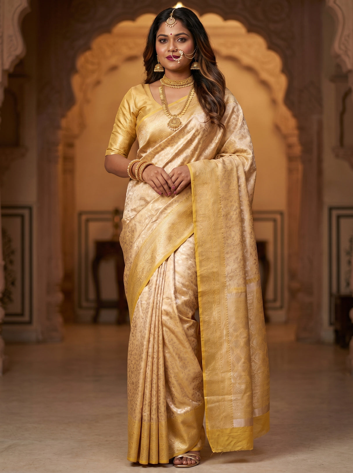 MIMOSA Mustard Kanjivaram Art Silk Saree — full view