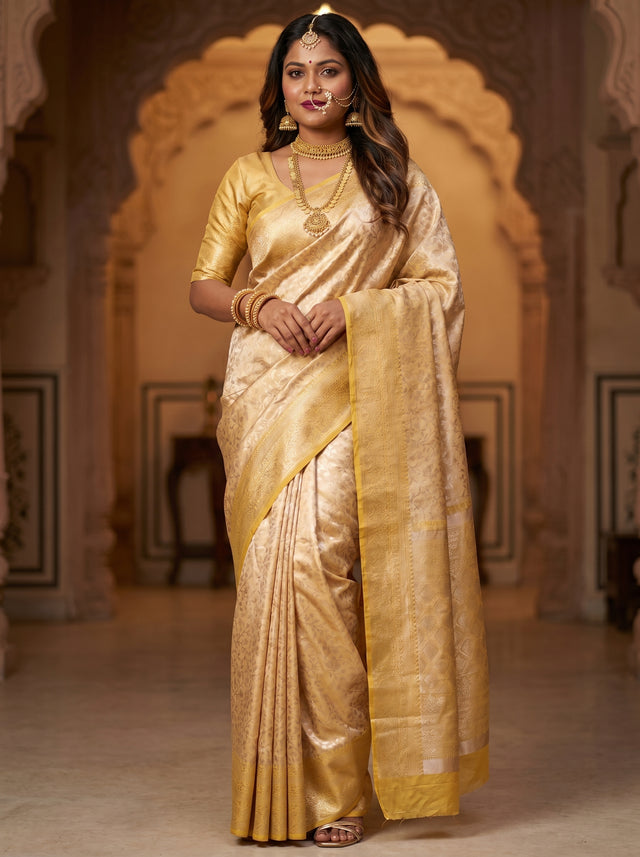 MIMOSA Mustard Kanjivaram Art Silk Saree — full view