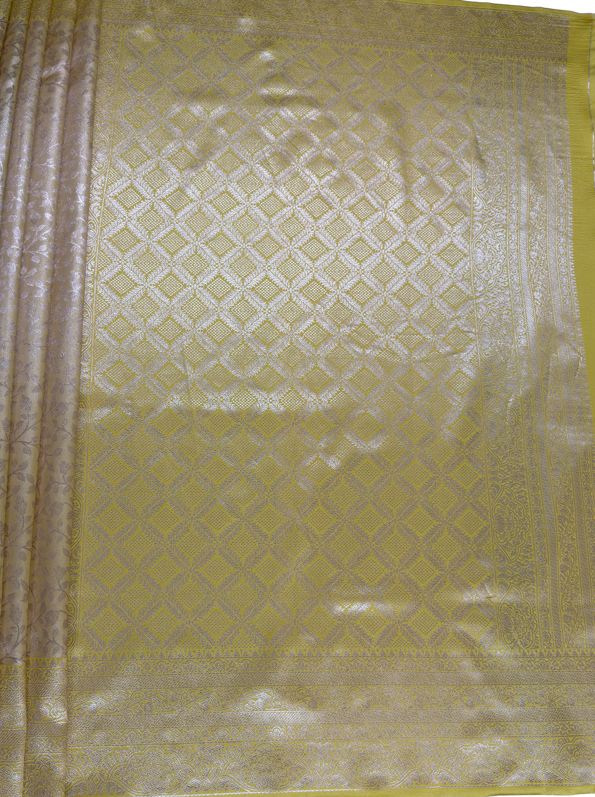 MIMOSA Mustard Kanjivaram Art Silk Saree — pallu and zari work detail