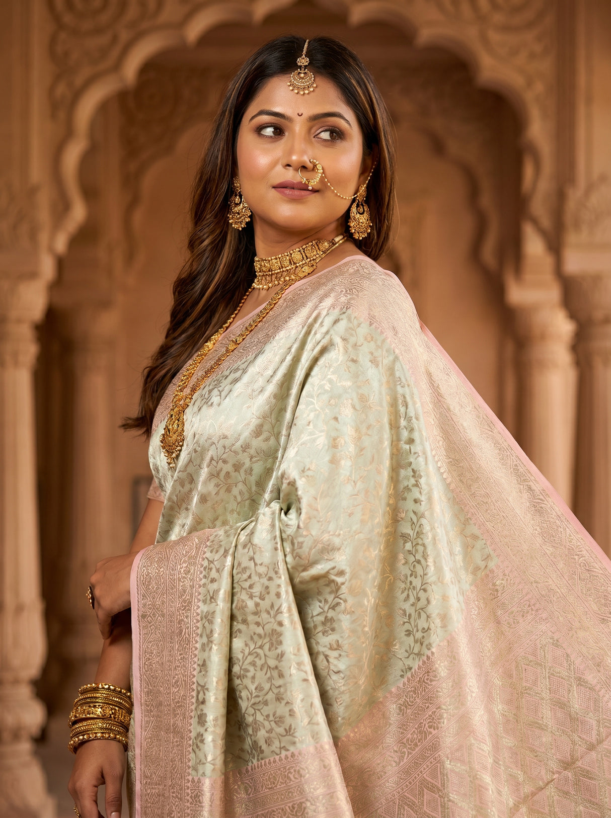 MIMOSA Pink Kanjivaram Art Silk Saree — pose 9 styling detail