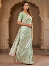 MIMOSA Pista Kanjivaram Art Silk Saree — side view showing drape