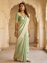 MIMOSA Pista Kanjivaram Art Silk Saree — view of the pallu and pleats