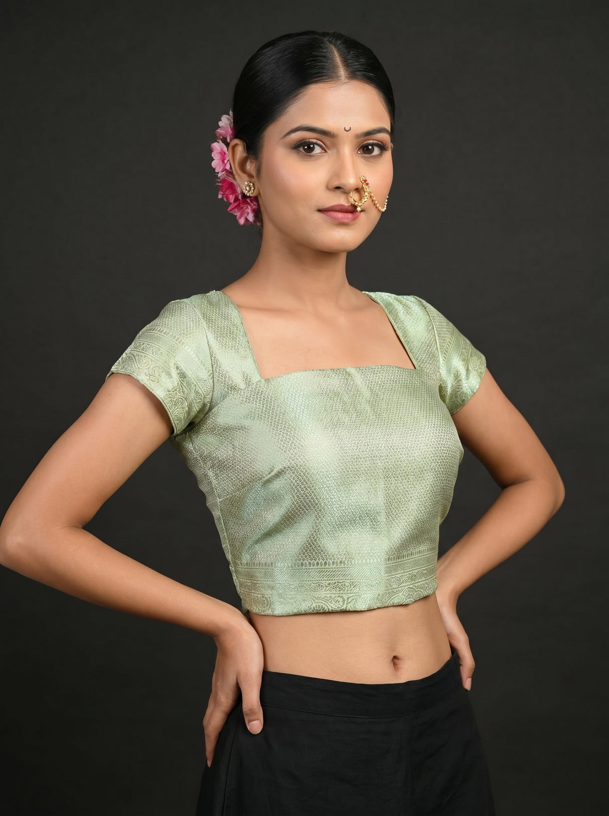 MIMOSA Pista Kanjivaram Art Silk Saree — blouse close-up