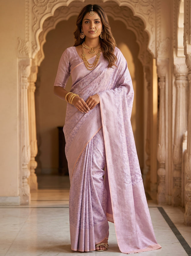MIMOSA Violet Kanjivaram Art Silk Saree — full view