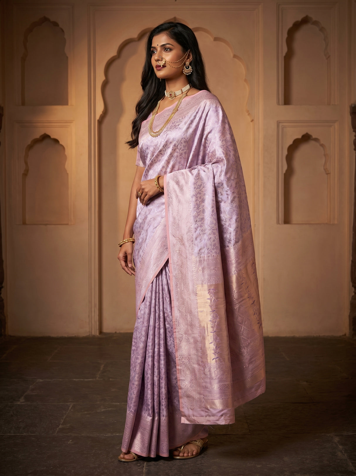 MIMOSA Violet Kanjivaram Art Silk Saree — side view showing drape