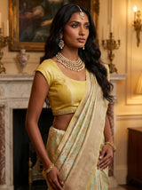 MIMOSA Olive Kanjivaram Art Silk Saree — view of the pallu drape