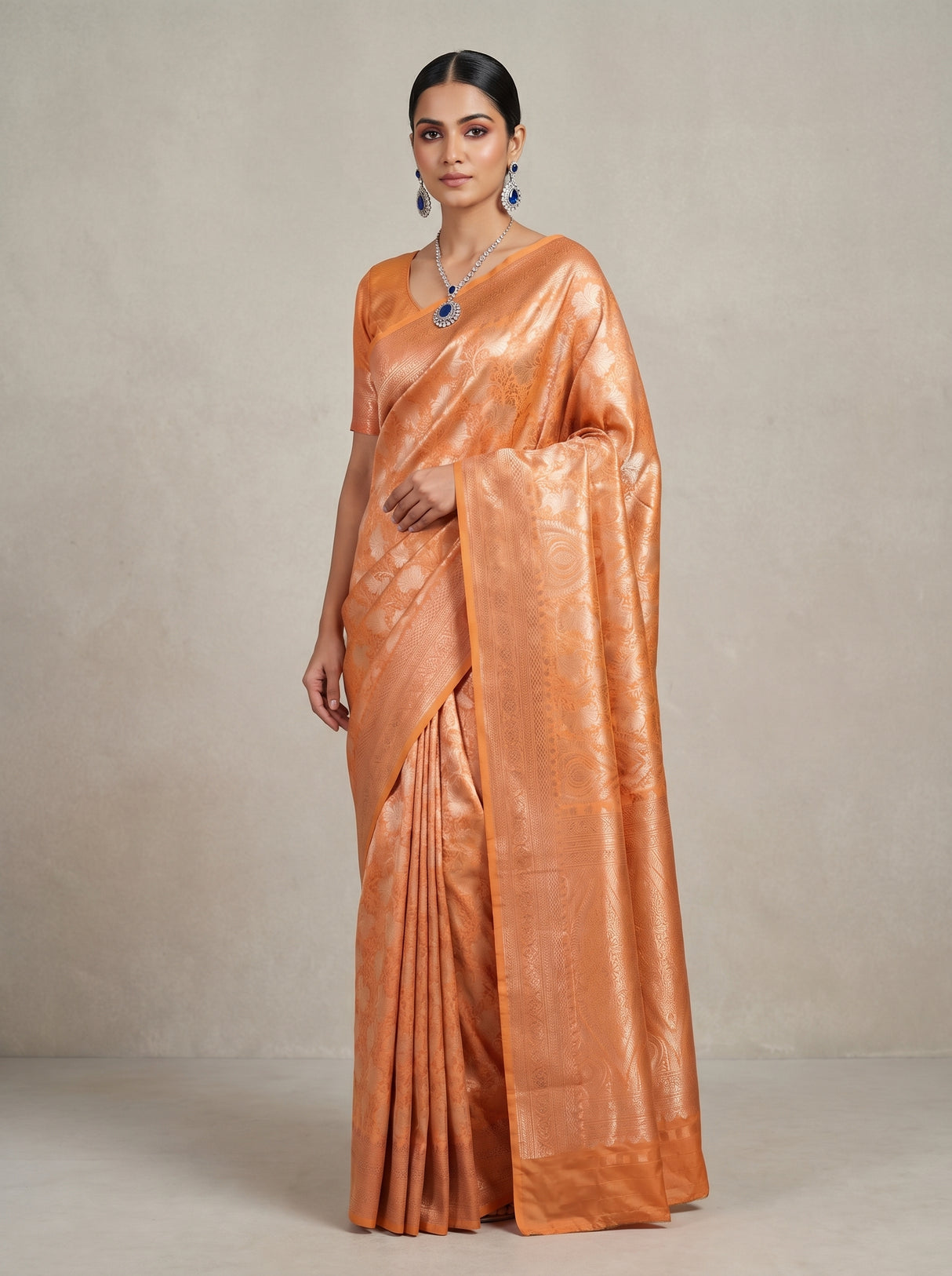 MIMOSA Orange Kanjivaram Art Silk Saree — pose 10 styling detail