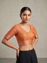 MIMOSA Orange Kanjivaram Art Silk Saree — blouse close-up