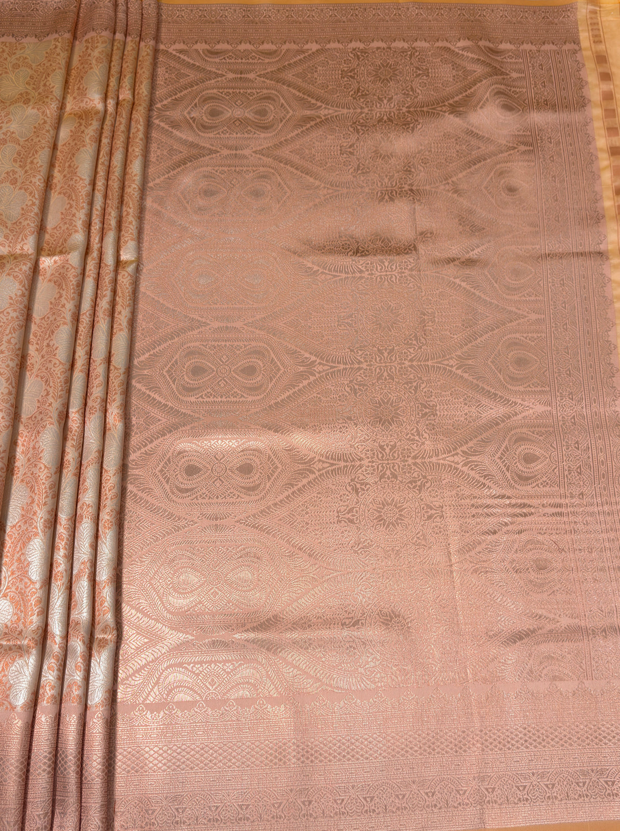 MIMOSA Peach Kanjivaram Art Silk Saree — pallu and zari work detail