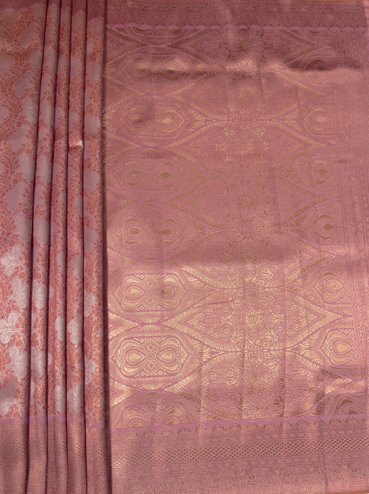 MIMOSA Pink Kanjivaram Art Silk Saree — pallu and zari work detail