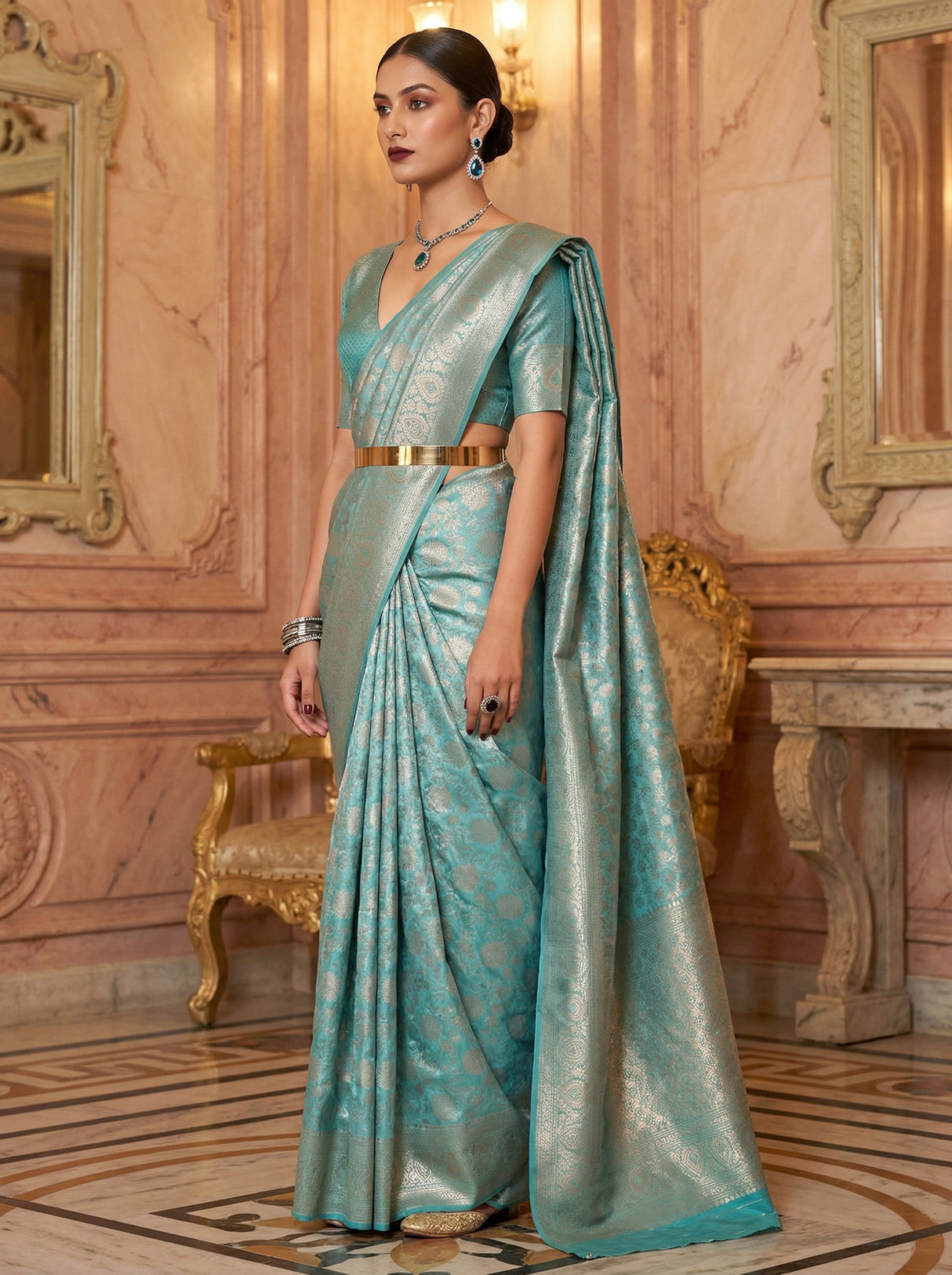 MIMOSA Ananda Kanjivaram Art Silk Saree — Side View