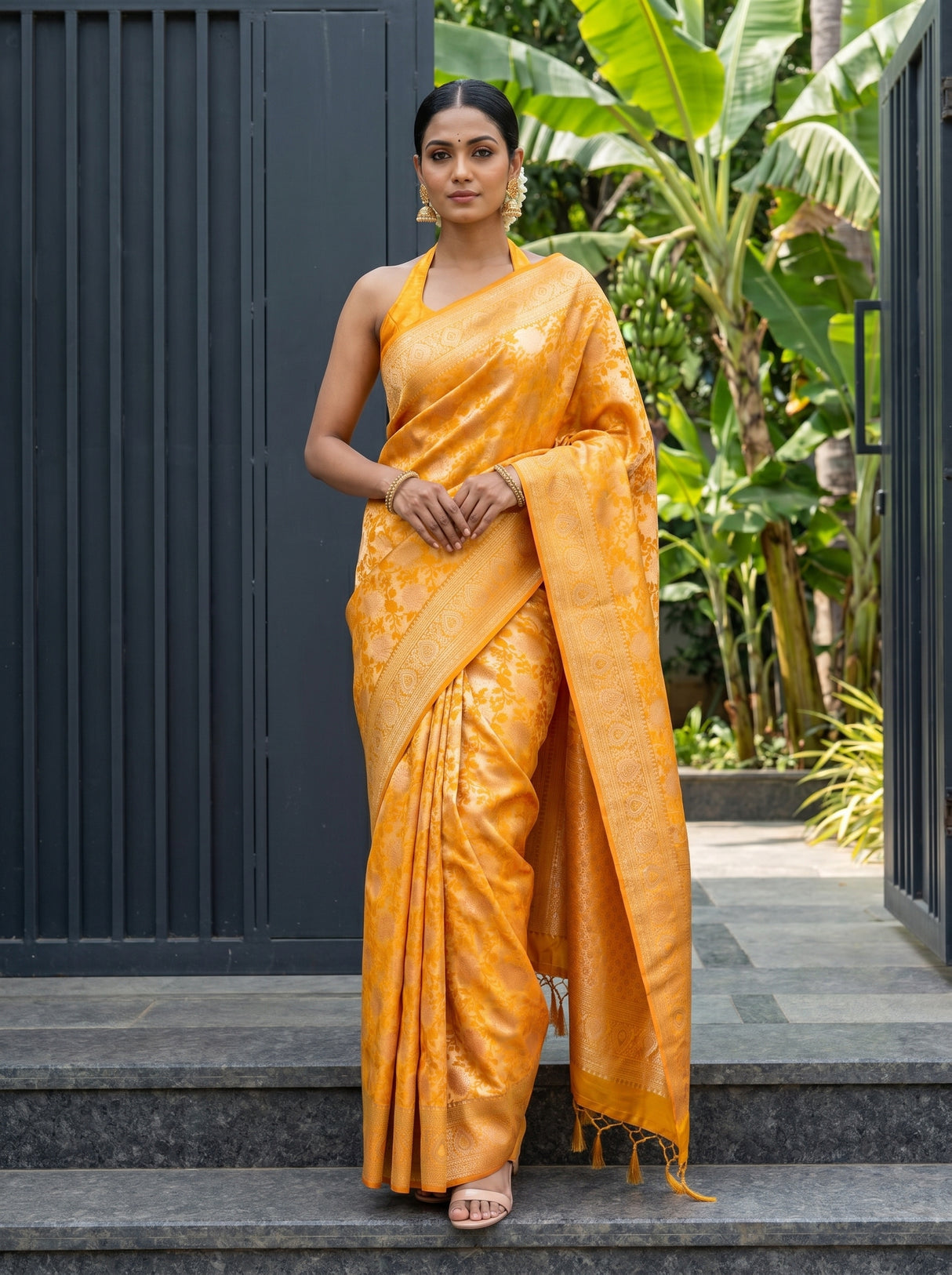 MIMOSA Mustard Kanjivaram Art Silk Saree — Full View
