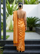 MIMOSA Mustard Kanjivaram Art Silk Saree — Close-up of Face and Blouse