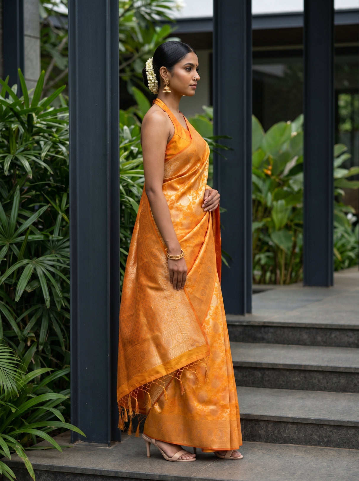 MIMOSA Mustard Kanjivaram Art Silk Saree — Side View
