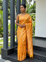 MIMOSA Mustard Kanjivaram Art Silk Saree — Close-up of Draped Fabric