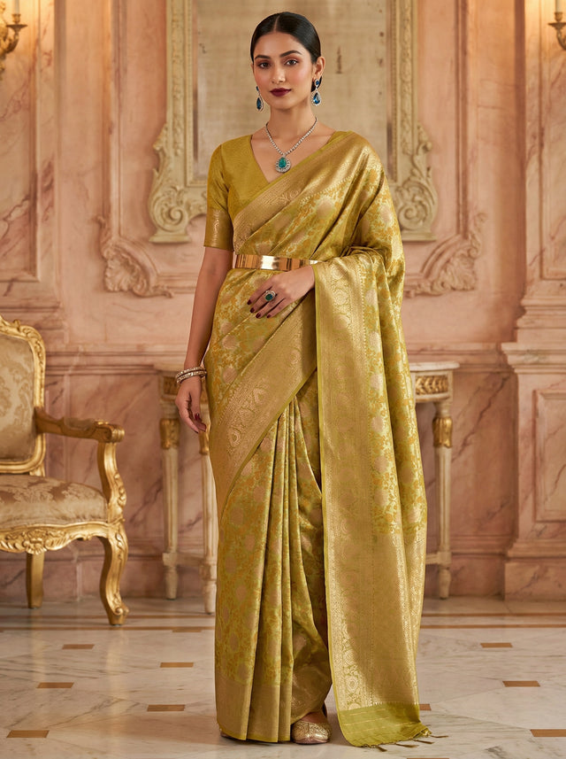 MIMOSA Olive Kanjivaram Art Silk Saree — Full View