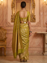 MIMOSA Olive Kanjivaram Art Silk Saree — Close-up of Draped Fabric