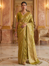 MIMOSA Olive Kanjivaram Art Silk Saree — Lower Body and Drape Detail