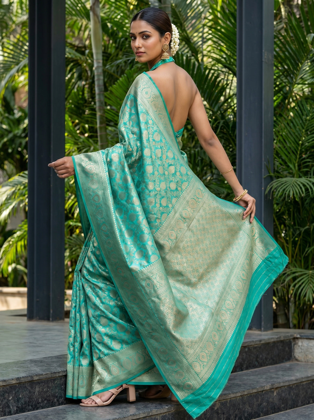 MIMOSA Rama Kanjivaram Art Silk Saree — Lower Body and Drape Detail