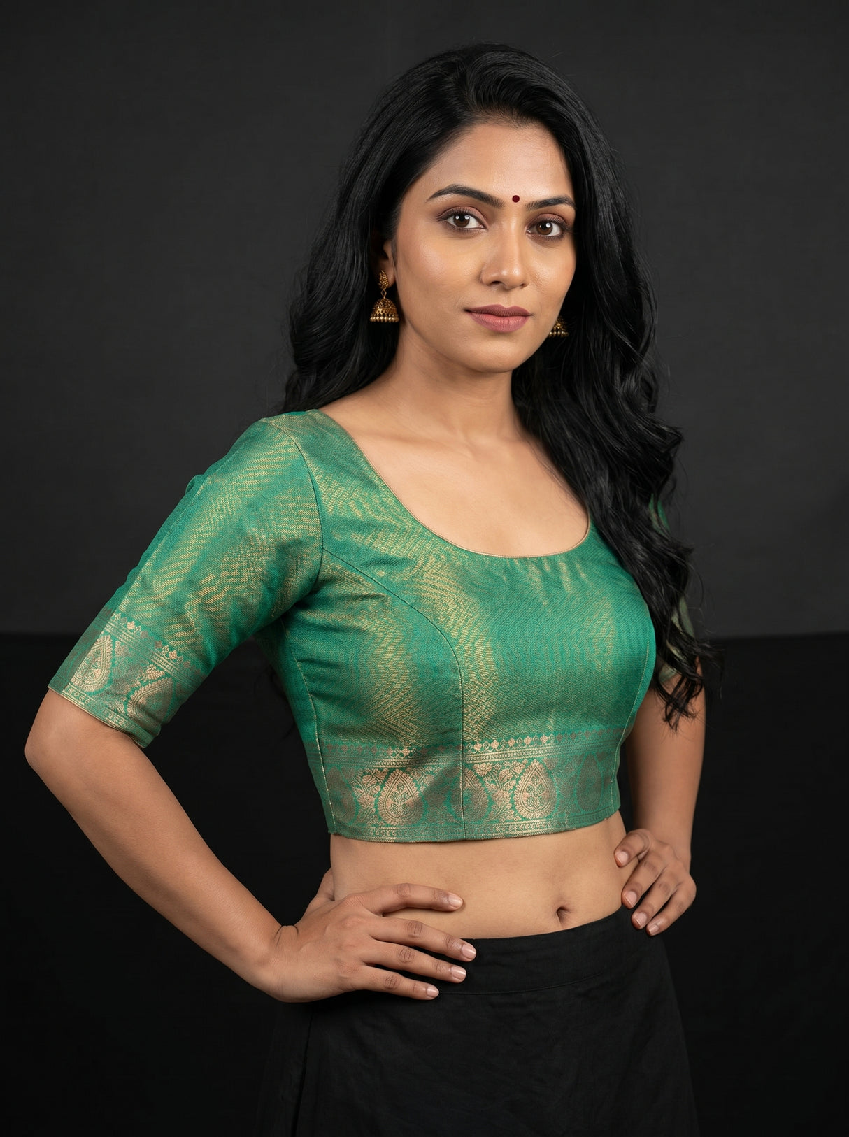 MIMOSA Rama Kanjivaram Art Silk Saree — blouse close-up
