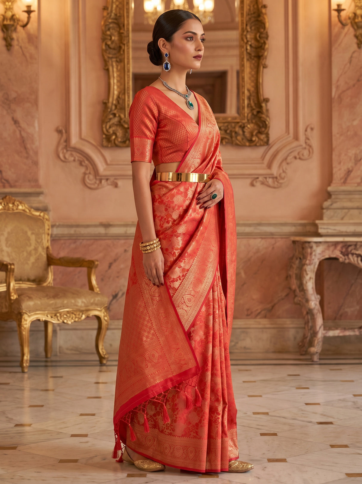 MIMOSA Strawberry Kanjivaram Art Silk Saree — Side View