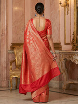 MIMOSA Strawberry Kanjivaram Art Silk Saree — Close-up of Draped Fabric