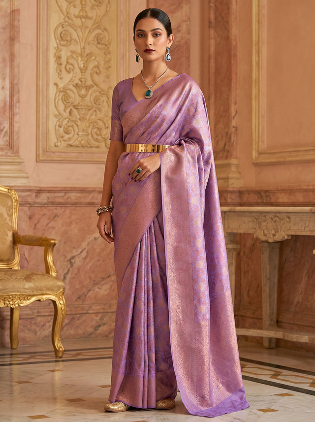 MIMOSA Violet Kanjivaram Art Silk Saree — Full View