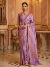 MIMOSA Violet Kanjivaram Art Silk Saree — Close-up of Draped Fabric