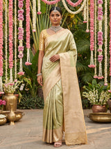MIMOSA Olive Kanjivaram Art Silk Saree — full view of the model standing