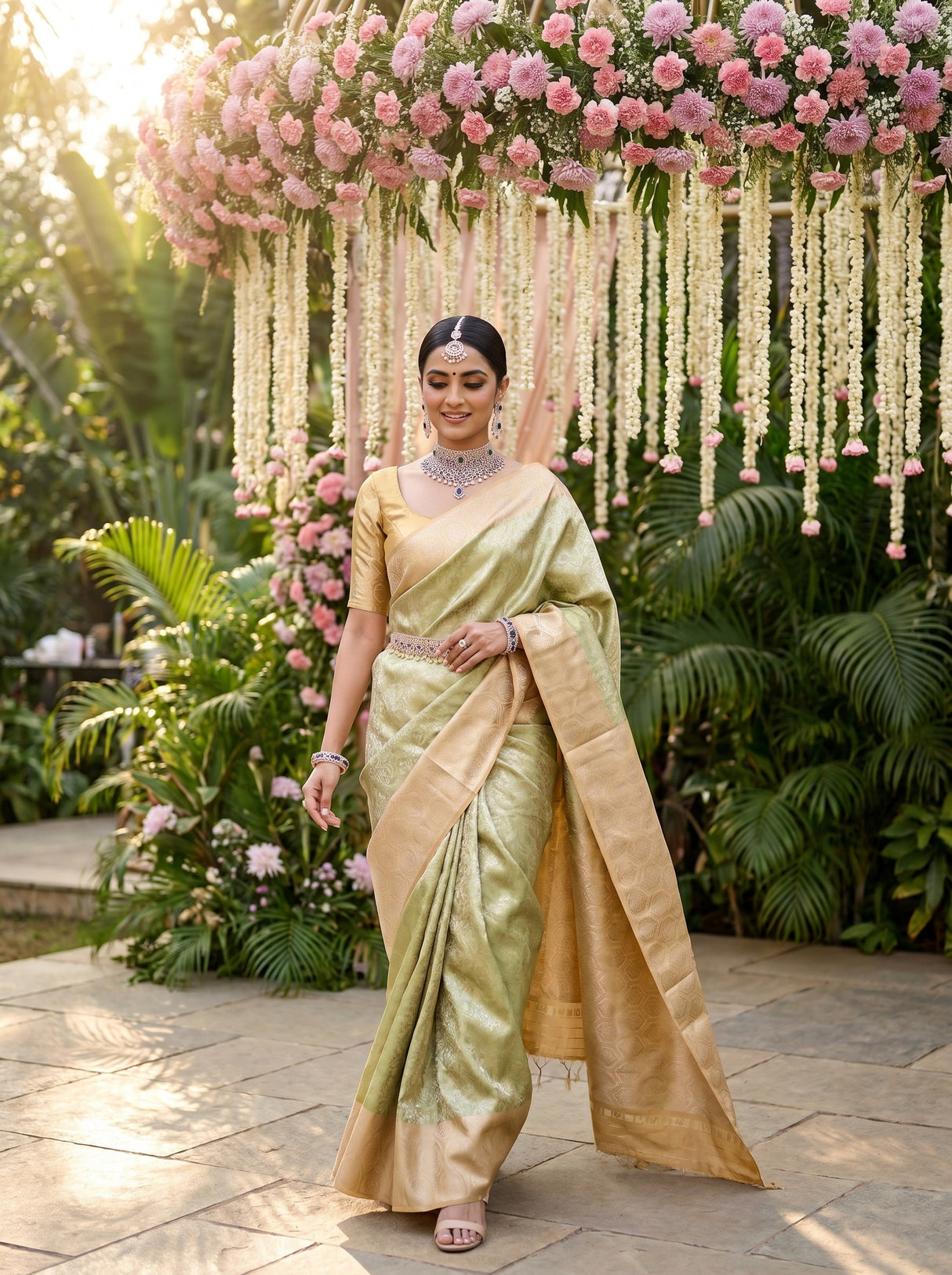 MIMOSA Olive Kanjivaram Art Silk Saree — pose 9 styling detail