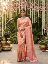 MIMOSA Peach Kanjivaram Art Silk Saree — full view of the model standing
