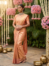 MIMOSA Peach Kanjivaram Art Silk Saree — close-up of the pallu and border pattern